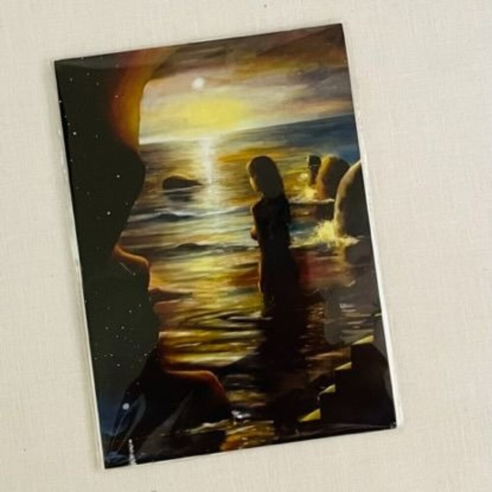 Sunset Beach Cave Art Print 5in x 7in - Serene Ocean View Silhouette - Ambiguous